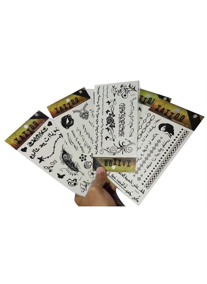 bonballoon 12 Sheets Temporary Self Adhesive Transfer Arabic Arabian Tattoo Tattoos Stickers Black Waterproof Sticker Islamic Muslim Islam Body Henna Word Ramadan Eid Stencils Stencil Temples Body Art Designs  - Image 2