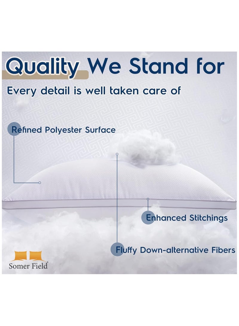 Somer Field 02 Piece Pillows Pack Side Sleeping Bed Pillow for Side Back Stomach Sleepers Hotel Quality Easy Care Premium Quality White Queen Size 20X30 Inches  - Image 2