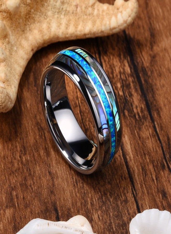 DOUX 8mm Mens Tungsten Carbide Ring Real Rare Koa Wood 0pal Inlay Wedding Band High Polished - Image 5