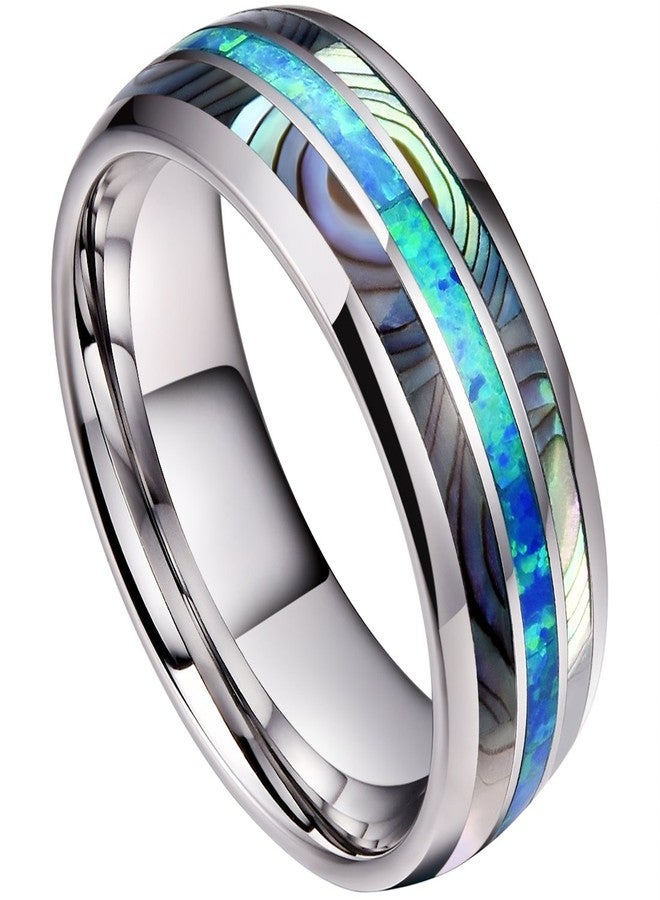DOUX 8mm Mens Tungsten Carbide Ring Real Rare Koa Wood 0pal Inlay Wedding Band High Polished - Image 1
