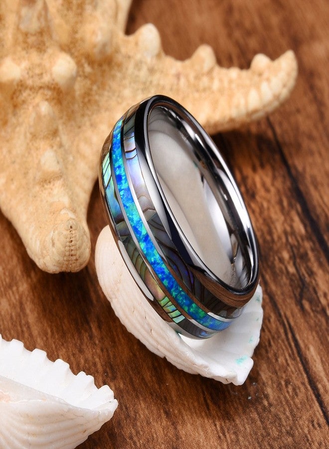 DOUX 8mm Mens Tungsten Carbide Ring Real Rare Koa Wood 0pal Inlay Wedding Band High Polished - Image 3