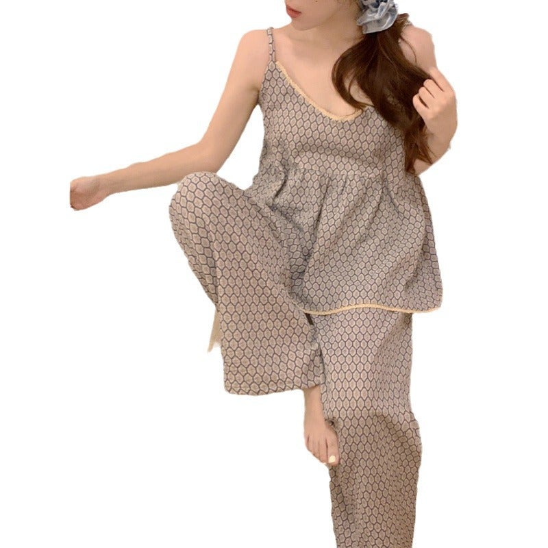 Women's Korean-style Pajama Set - 3-Piece with Camisole, Pants and Robe - Image 3