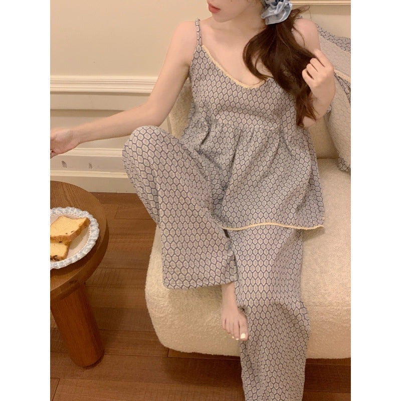 Women's Korean-style Pajama Set - 3-Piece with Camisole, Pants and Robe - Image 2
