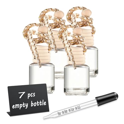 MINELEVEN 7 PCS MINI Cute Glass Bottle with Suspended Wooden Cover and Plastic DropperCar Air Freshener Perfume BottleEmpty DIY Bottle Dcor - Image 1