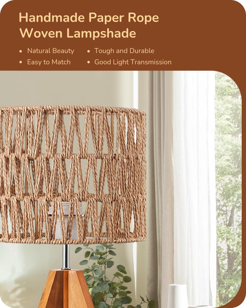 EDISHINE Small Table Lamp, Rattan Wood Tripod Bedside Lamp, Boho Nightstand Lamp for Living Room, End Table, Office, E26 Base, Natural Style - Image 2