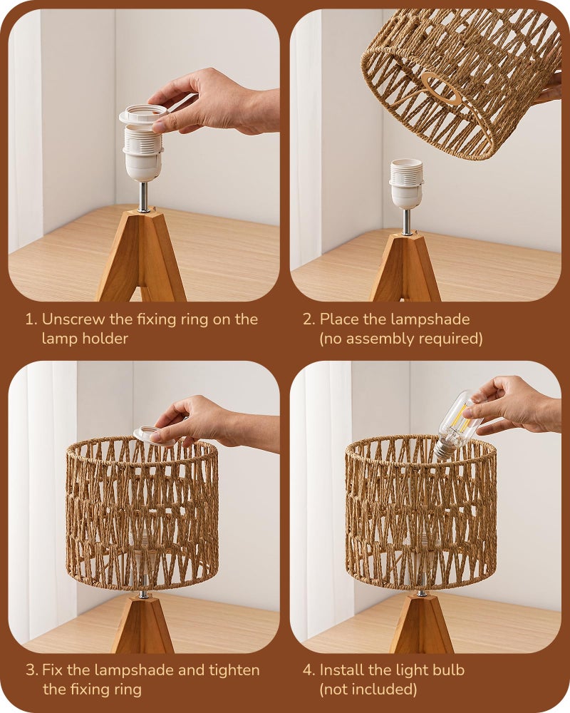 EDISHINE Small Table Lamp, Rattan Wood Tripod Bedside Lamp, Boho Nightstand Lamp for Living Room, End Table, Office, E26 Base, Natural Style - Image 4
