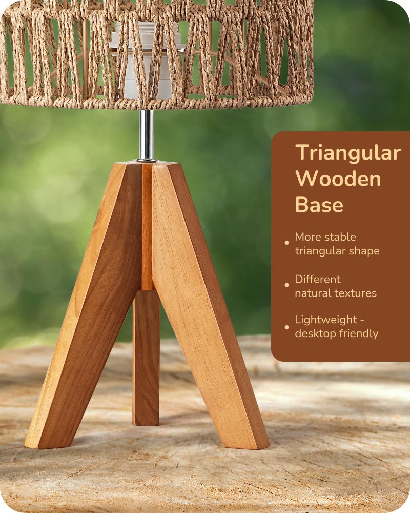 EDISHINE Small Table Lamp, Rattan Wood Tripod Bedside Lamp, Boho Nightstand Lamp for Living Room, End Table, Office, E26 Base, Natural Style - Image 3
