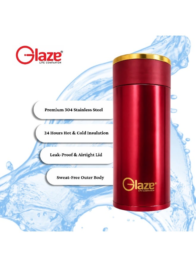 Glaze Water Bottle 304 Stainless Steel Vacuum Insulated Hot & Cold Leak-Proof 400ml Red - Image 4