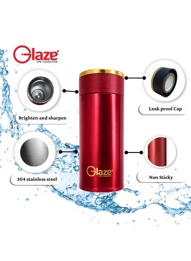 Glaze Water Bottle 304 Stainless Steel Vacuum Insulated Hot & Cold Leak-Proof 400ml Red - Image 5