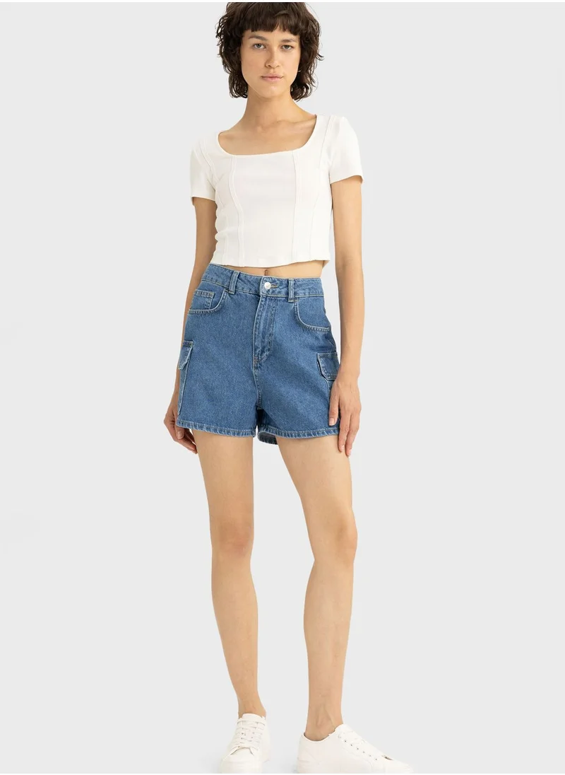 DeFacto Mom Fit High Waist 100% Cotton Denim Short