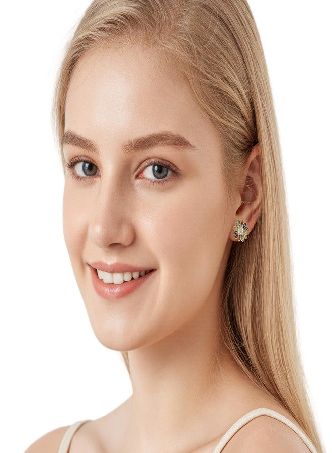 EVEVIC Austrian Crystal Flower Stud Earrings for Women Fashion 14K Gold Plated Hypoallergenic Jewelry (Colorful Main Crystal) - Image 3