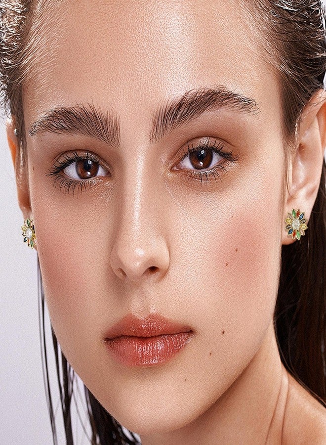 EVEVIC Austrian Crystal Flower Stud Earrings for Women Fashion 14K Gold Plated Hypoallergenic Jewelry (Colorful Main Crystal) - Image 2