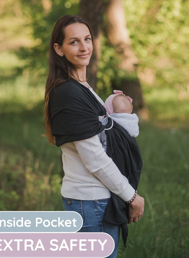 SYOSI Baby Carrier Wrap, Baby Sling and Ring Sling Cotton Muslin Infant Carrier, Ring Sling Baby Carrier Front and Chest Newborn Carrier Baby Carrier Wrap, Toddler Carrier (Black)  - Image 4