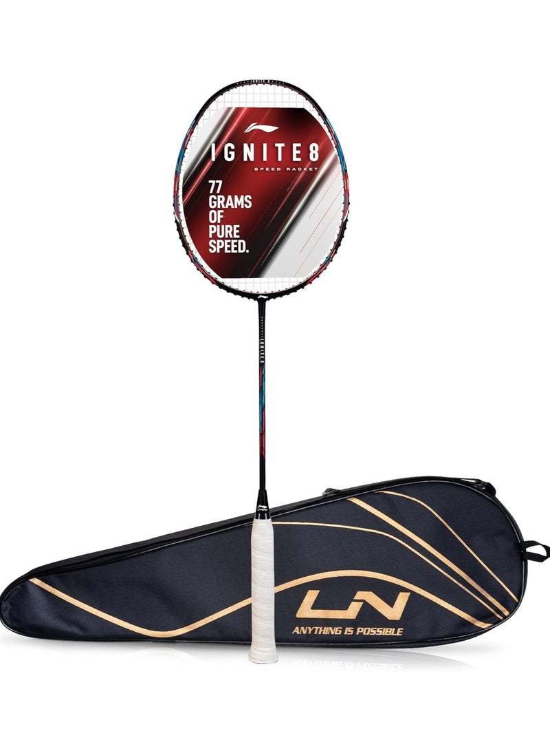 Li-Ning مضرب بادل غير مشدود لي-نينغ إغنايت 8 من الكربون الجرافيتي الياباني مع غطاء كامل (أسود/أحمر قيقب/أخضر حقيقي، 77 جرام) - Image 1