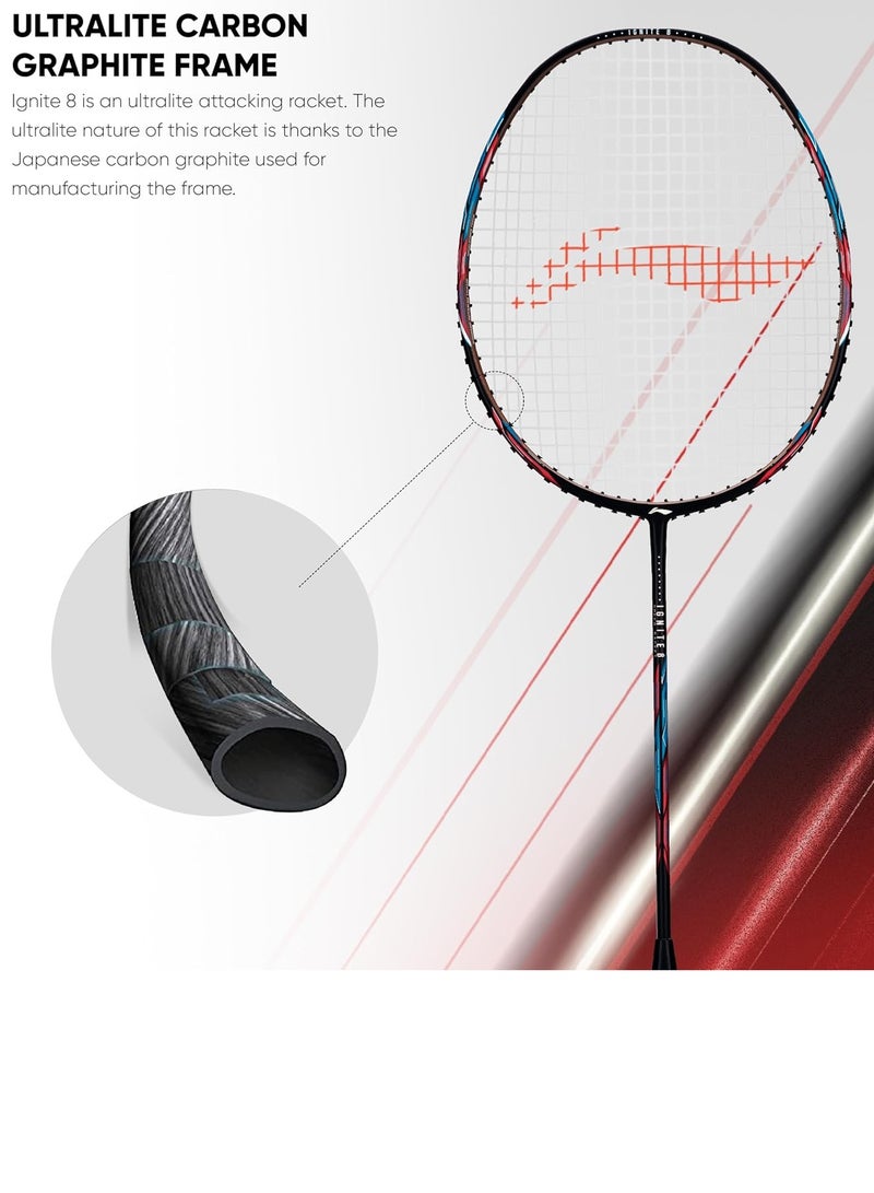 Li-Ning مضرب بادل غير مشدود لي-نينغ إغنايت 8 من الكربون الجرافيتي الياباني مع غطاء كامل (أسود/أحمر قيقب/أخضر حقيقي، 77 جرام) - Image 5