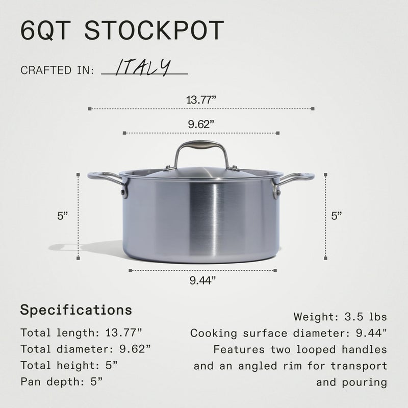 Madein Made In Cookware - 6 Quart Stainless Steel Stock Pot With Lid - 5 Ply Stainless Clad - Professional Cookware - Crafted in Italy - Induction Compatible  - Image 5
