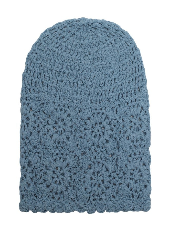 ZLYC Women Cotton Crochet Slouchy Beanie Hat Handmade Knit Summer Skull Cap, Solid Mild Blue, One Size - Image 5