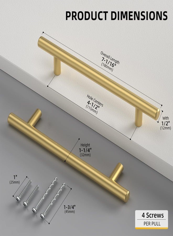 goldenwarm Kitchen Cabinet Pulls Brushed Brass Drawer Handles - Modern Cabinet Drawer Pulls Gold Kitchen Hardware, 4.5in Hole Centers, 5 Pack - Image 3