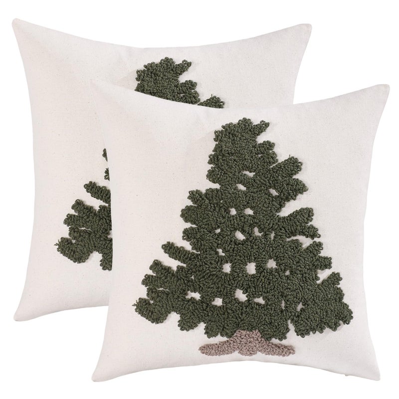 Tosleo Christmas Tufted Pillow Covers 18 x 18 inch Set of 2 Dark Green Xmas Trees Throw Pillow Cover Christmas Party Decor Winter Holiday Embroidery Cushion Case for Sofa Couch Bed Living Room - Image 2