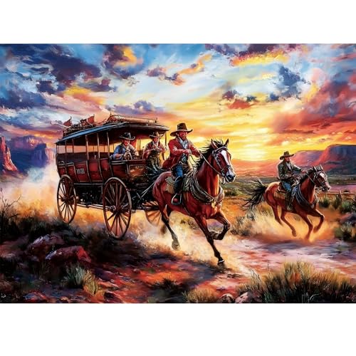 DAGIRT 500 Piece Puzzles for Adults Wild Horses Jigsaw Puzzles 500 Pieces Beautiful Sunset Sky Jigsaw Puzzles Challenging Puzzle Home Decor Birthday Party Gift for Adults Seniors Age 14 - Image 1