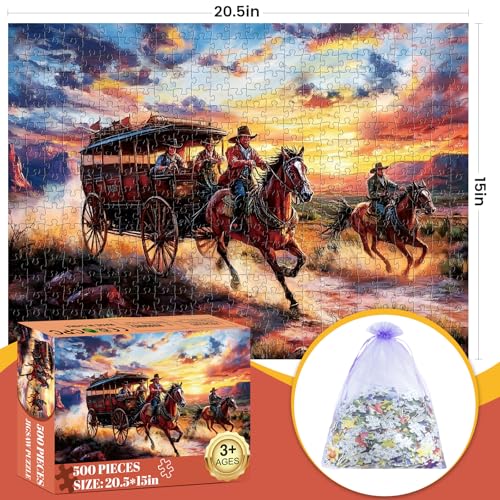 DAGIRT 500 Piece Puzzles for Adults Wild Horses Jigsaw Puzzles 500 Pieces Beautiful Sunset Sky Jigsaw Puzzles Challenging Puzzle Home Decor Birthday Party Gift for Adults Seniors Age 14 - Image 5
