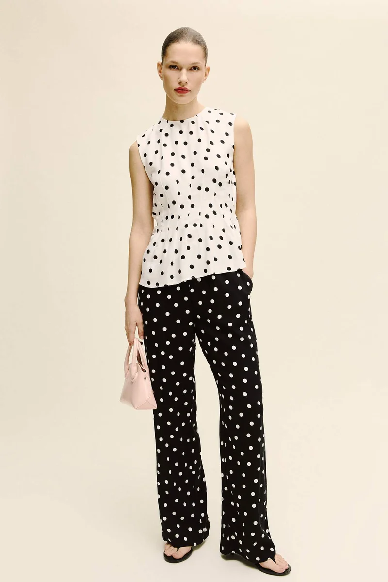 DeFacto Slim Fit Crew Neck Polka Dot Sleeveless Blouse