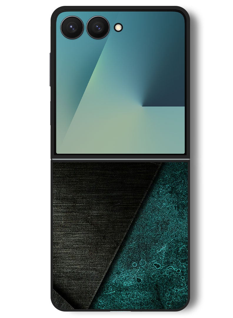 Theodor Case Compatible with Samsung Galaxy Z Flip 7 - 6.9 Inch Protection Shockproof Bumper Cover Black Dark Green Pattern - Image 1