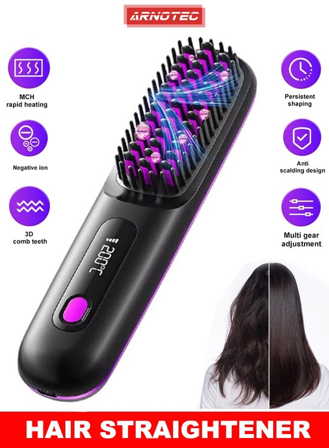 ARNOTEC Hair Styling Brush, Multifunctional Cordless Electric Hot Comb, Durable LCD Display Straightening Brush, Portable Hair Straightening Iron Brush with 3 Heating Settings, USB Charging, Hair Accessories - Image 1