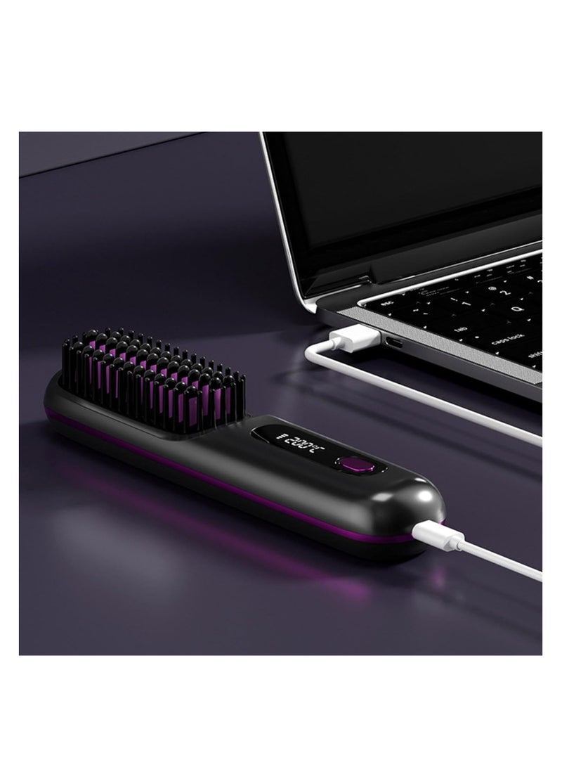 ARNOTEC Hair Styling Brush, Multifunctional Cordless Electric Hot Comb, Durable LCD Display Straightening Brush, Portable Hair Straightening Iron Brush with 3 Heating Settings, USB Charging, Hair Accessories - Image 5