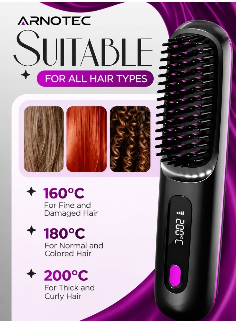 ARNOTEC Hair Styling Brush, Multifunctional Cordless Electric Hot Comb, Durable LCD Display Straightening Brush, Portable Hair Straightening Iron Brush with 3 Heating Settings, USB Charging, Hair Accessories - Image 3