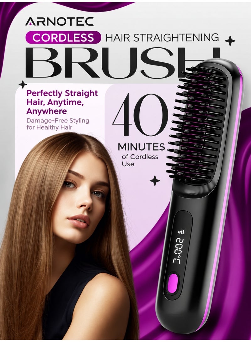 ARNOTEC Hair Styling Brush, Multifunctional Cordless Electric Hot Comb, Durable LCD Display Straightening Brush, Portable Hair Straightening Iron Brush with 3 Heating Settings, USB Charging, Hair Accessories - Image 1