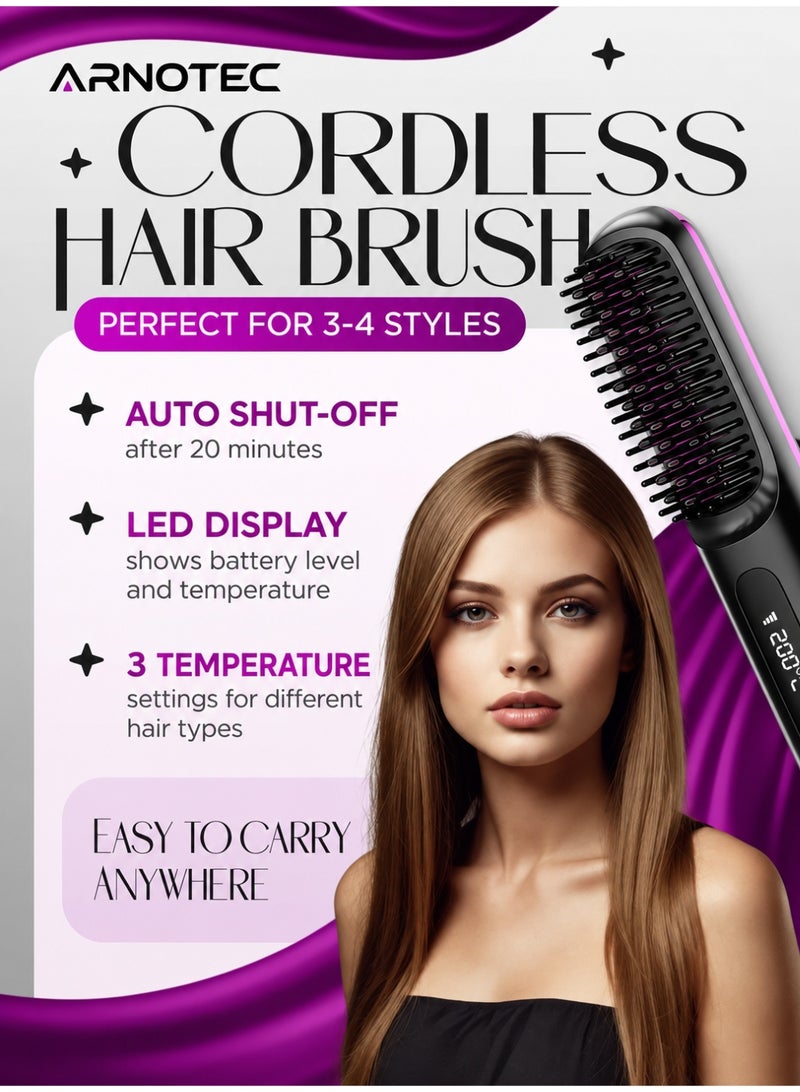 ARNOTEC Hair Styling Brush, Multifunctional Cordless Electric Hot Comb, Durable LCD Display Straightening Brush, Portable Hair Straightening Iron Brush with 3 Heating Settings, USB Charging, Hair Accessories - Image 5