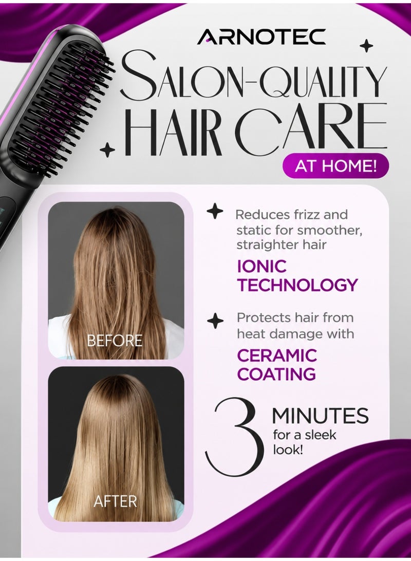 ARNOTEC Hair Styling Brush, Multifunctional Cordless Electric Hot Comb, Durable LCD Display Straightening Brush, Portable Hair Straightening Iron Brush with 3 Heating Settings, USB Charging, Hair Accessories - Image 2