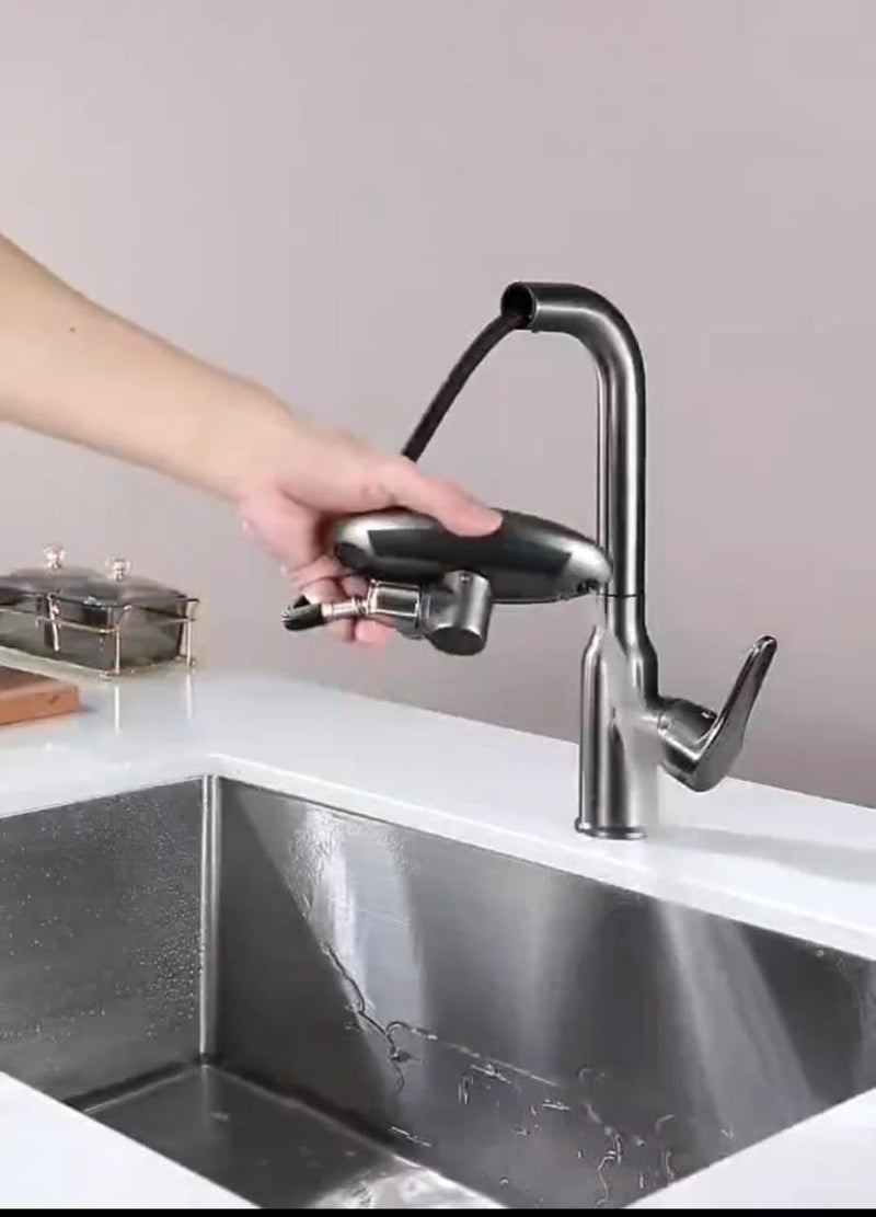 X-XONIER XXONIER Waterfall 5 in 1 Pull Down Faucet 360 Rotating Single Handel Hot and Cold Mixer Long Neck for Sink Bathroom and Kitchen Black Black - Image 3