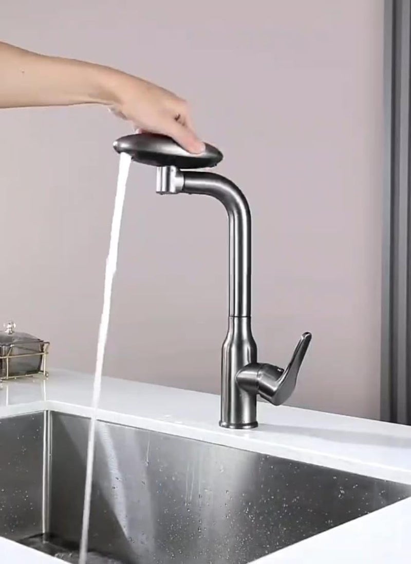 X-XONIER XXONIER Waterfall 5 in 1 Pull Down Faucet 360 Rotating Single Handel Hot and Cold Mixer Long Neck for Sink Bathroom and Kitchen Black Black - Image 5