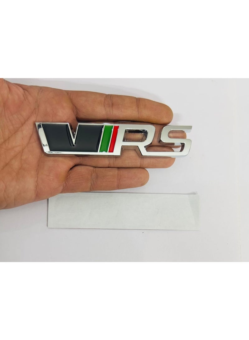 شارة معدنية للسيارة والدراجة VRS، شعار ثلاثي الأبعاد، ملصق سباق ورياضي للسيارات - 1 قطعة - باللون الكروم الأسود، مقاس 12 × 2.5 سم - Image 3