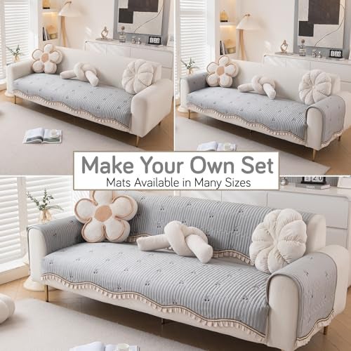 HOKIPO Premium Dutch Velvet Sofa Cover Mat with Frill | Make Your Own Sofa Cover Set, Mat Length 90(D) x 150(L) cm, Smoke Grey (AR-5737-LGRY) - Image 3