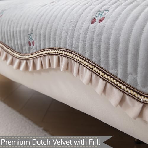 HOKIPO Premium Dutch Velvet Sofa Cover Mat with Frill | Make Your Own Sofa Cover Set, Mat Length 90(D) x 150(L) cm, Smoke Grey (AR-5737-LGRY) - Image 2