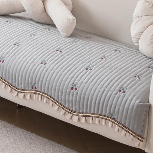 HOKIPO Premium Dutch Velvet Sofa Cover Mat with Frill | Make Your Own Sofa Cover Set, Mat Length 90(D) x 150(L) cm, Smoke Grey (AR-5737-LGRY) - Image 1