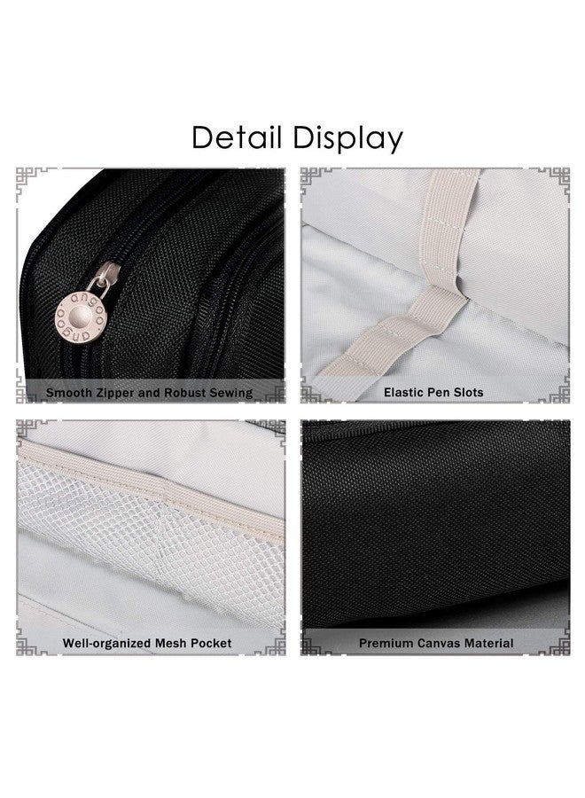 Coolzon Nylon Large Pencil Case For Girls Boys,Big Capacity Pencil Cases With 3 Compartments Pen Bag Pouch Holder School Stationery Organizer Makeup Cosmetic Bag For Kids Women Men (Black,Black) - Image 4