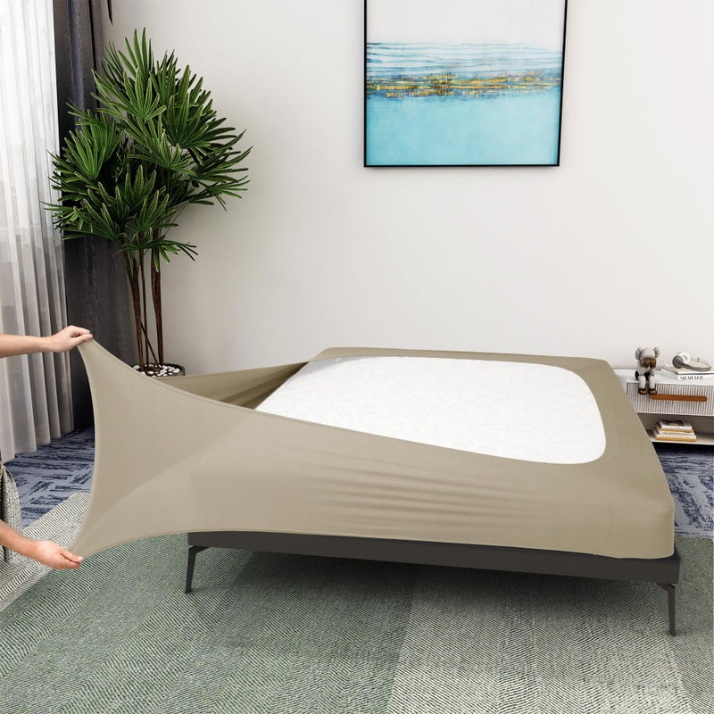 Box Spring Cover Queen Size  Jersey Knit  Stretchy Wrap Around 4 Sides Bed Skirt for Hotel  Home  QueenQueen XL Taupe