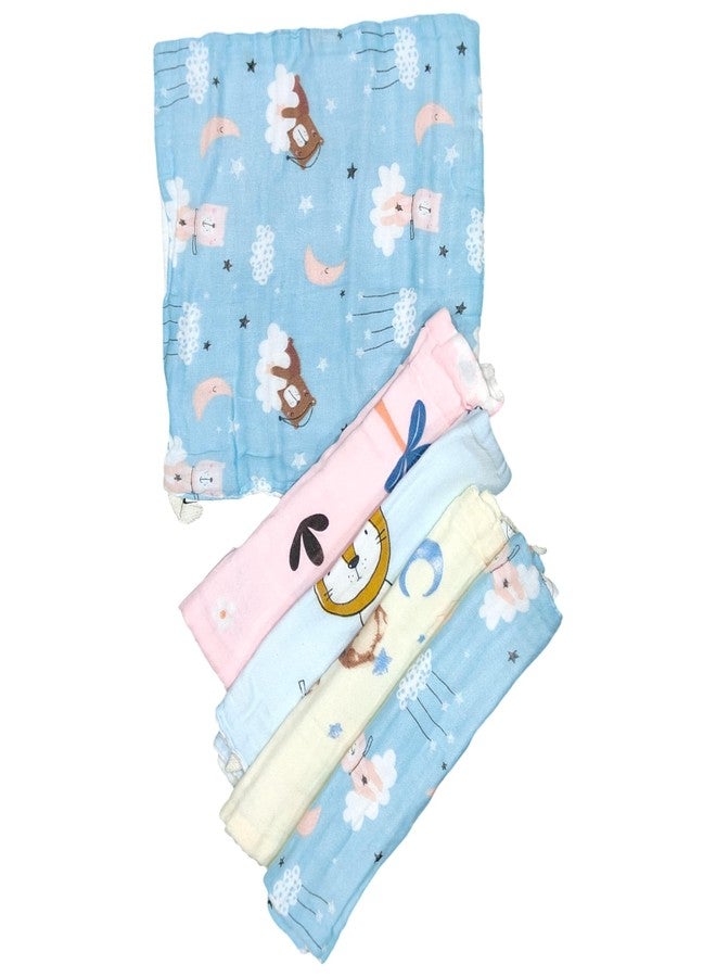 Tinnie Frenzy Premium Muslin Baby Burp Cloths – Ultra Soft & Absorbent, 6 Layers for Newborns & Infants – Pack of 5/10 – Baby Essentials for Baby Feeding (Printed Multicolor, Pack of 5) - Image 1
