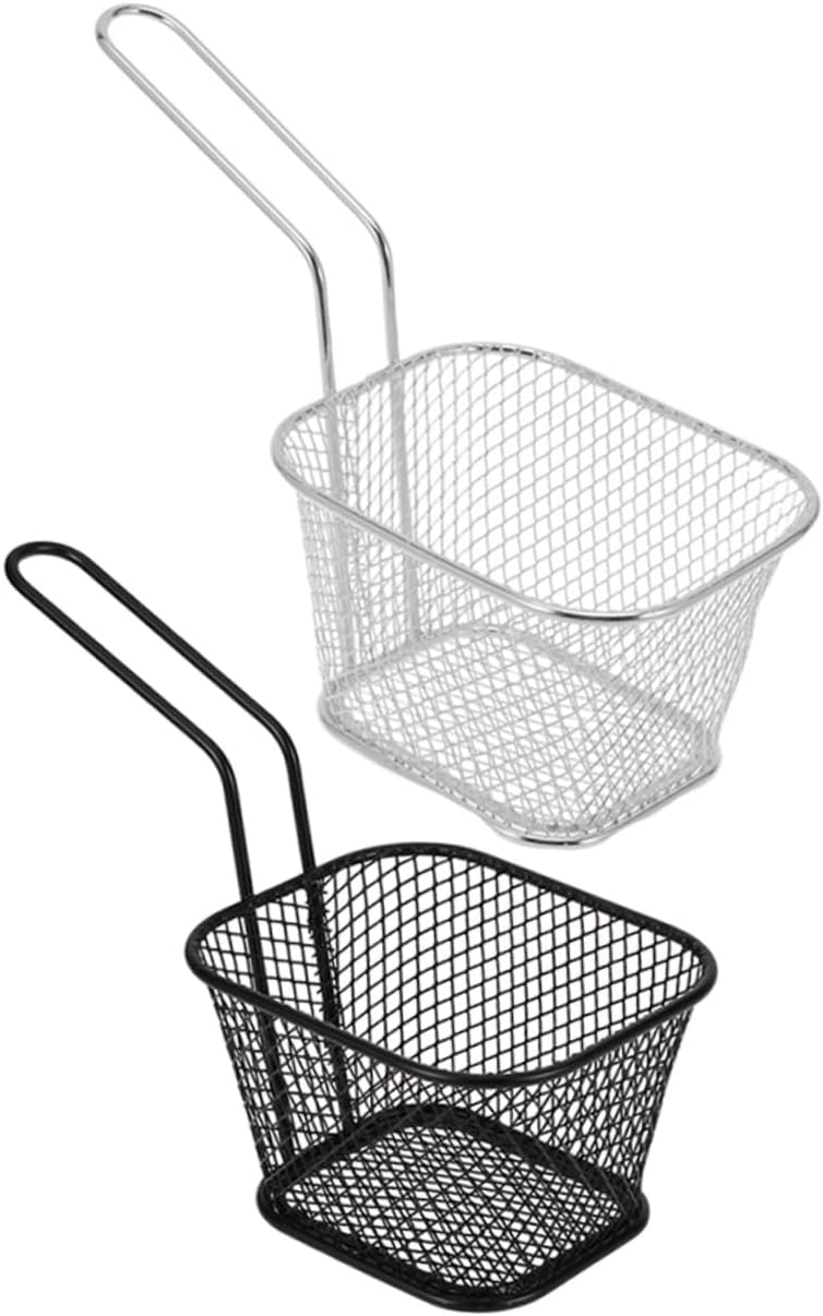 Hemobllo 2Pcs Deep Fry Baskets Handle Metal Wire French Fry Holder Mini Frying Basket for Chicken Wings and Snacks for Home Cooking - Image 1