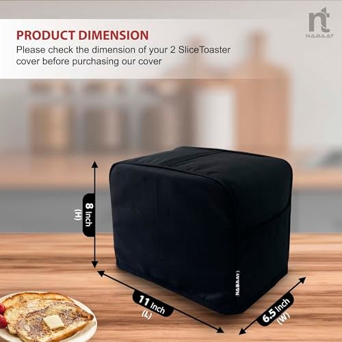 NABAAT Dust Proof Water Proof Washable Cover for 2 Slice Toaster Pop up Kitchen with Pockets Standard Size, Black (11”x 6.5”x 8”) - Image 2