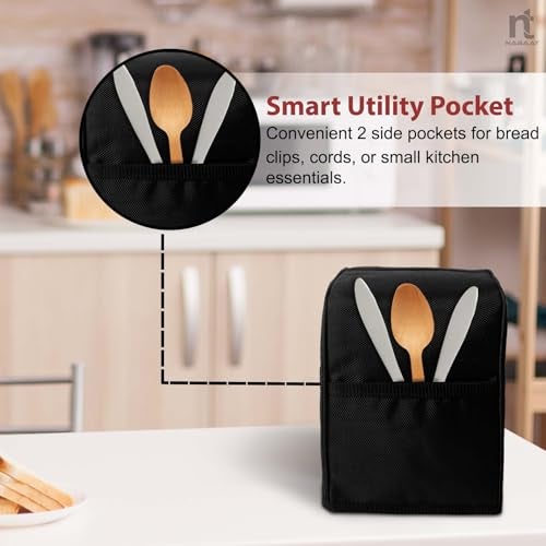 NABAAT Dust Proof Water Proof Washable Cover for 2 Slice Toaster Pop up Kitchen with Pockets Standard Size, Black (11”x 6.5”x 8”) - Image 5