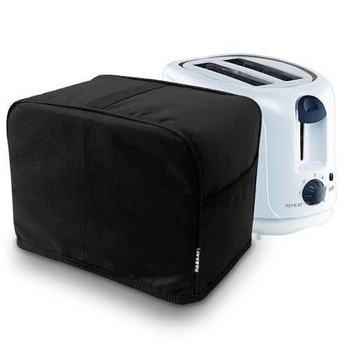 NABAAT Dust Proof Water Proof Washable Cover for 2 Slice Toaster Pop up Kitchen with Pockets Standard Size, Black (11”x 6.5”x 8”) - Image 1