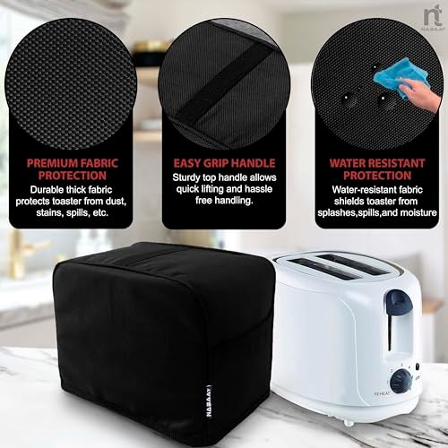 NABAAT Dust Proof Water Proof Washable Cover for 2 Slice Toaster Pop up Kitchen with Pockets Standard Size, Black (11”x 6.5”x 8”) - Image 3