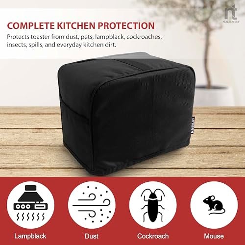 NABAAT Dust Proof Water Proof Washable Cover for 2 Slice Toaster Pop up Kitchen with Pockets Standard Size, Black (11”x 6.5”x 8”) - Image 4