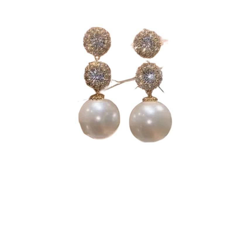 AD Pearl Stud Earrings with Rhinestone Detail and Drop Accent Lightweight Statement Jewelry for Daily Wear and Dressy Styling - Image 2