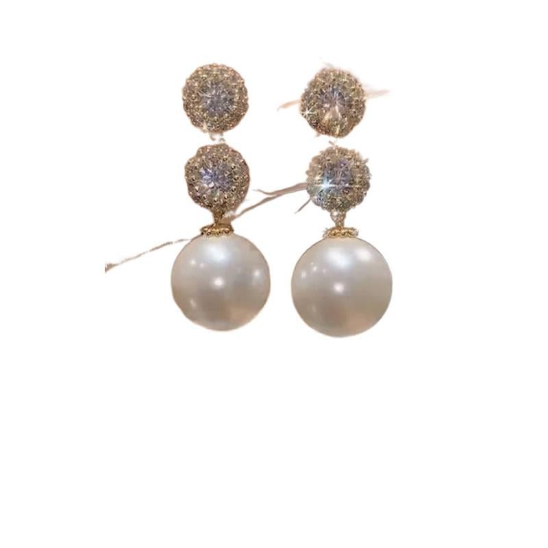 AD Pearl Stud Earrings with Rhinestone Detail and Drop Accent Lightweight Statement Jewelry for Daily Wear and Dressy Styling - Image 4